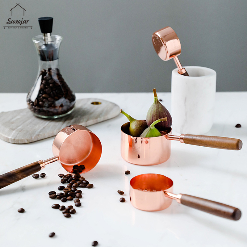 Set 4 thìa đo lường SWEEJAR bằng thép không gỉ có tay cầm bằng gỗ tiện lợi