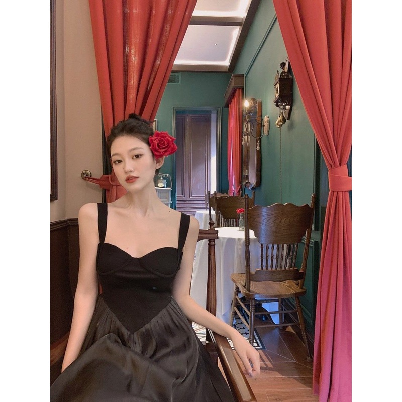 Đầm Hai Dây Phong Cách retro Pháp Thời Trang Cao Cấp Cho Nữ