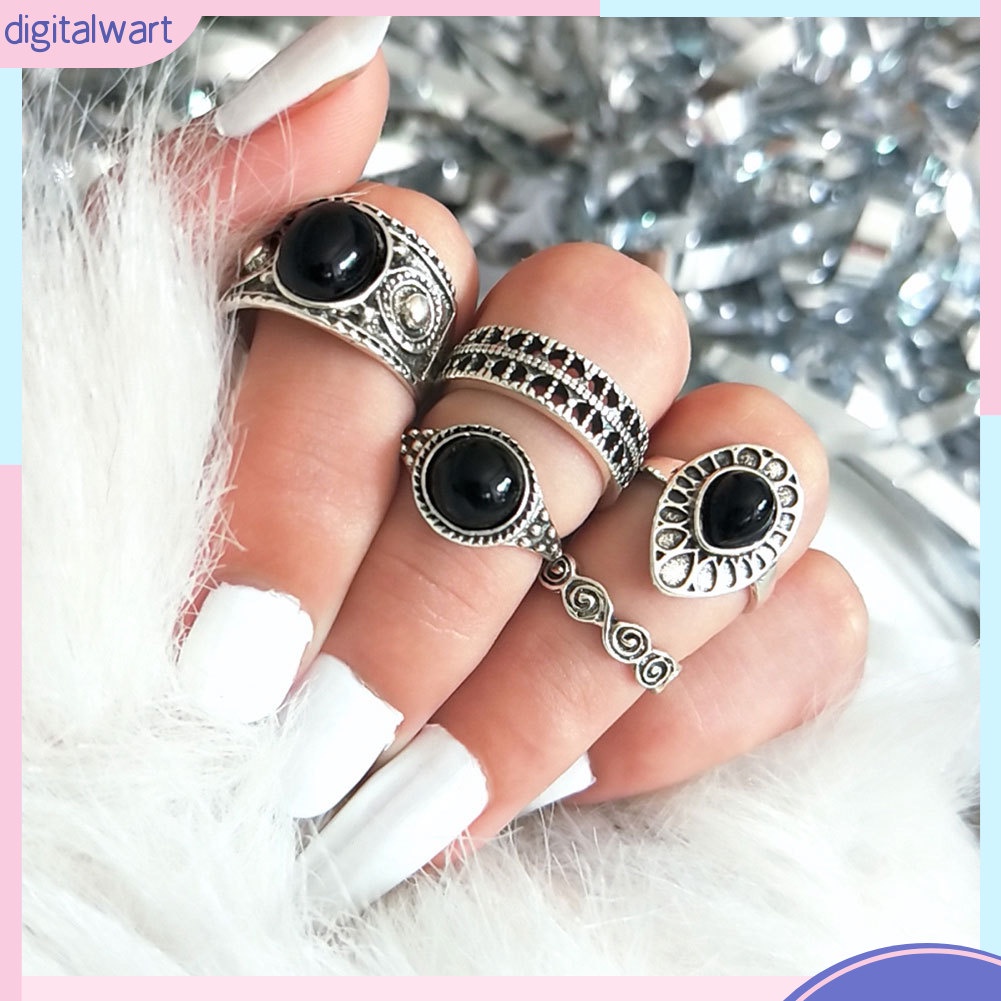 Bộ 5 Nhẫn Đeo Đốt Tay Phong Cách Vintage Xinh Xắn