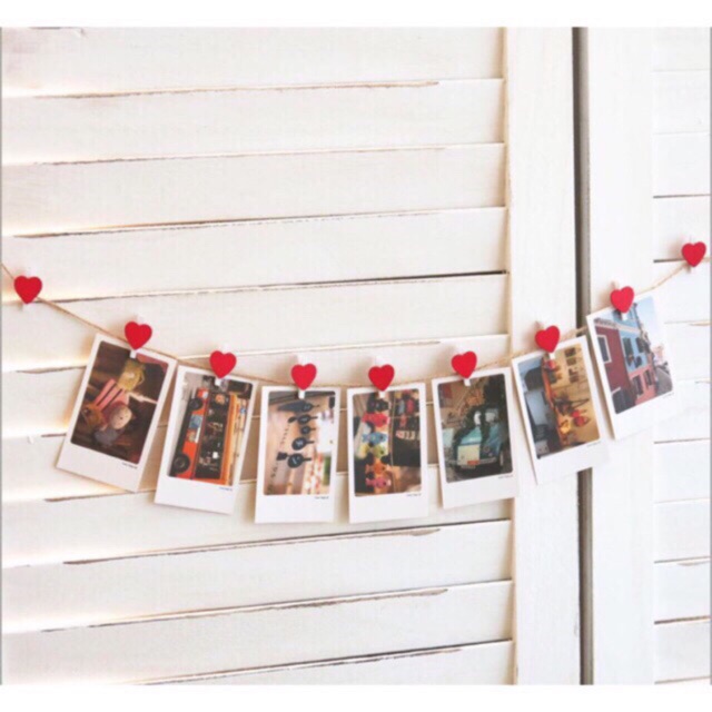 COMBO 10 KẸP GỖ TREO ẢNH HÌNH TRÁI TIM KÈM DÂY TREO