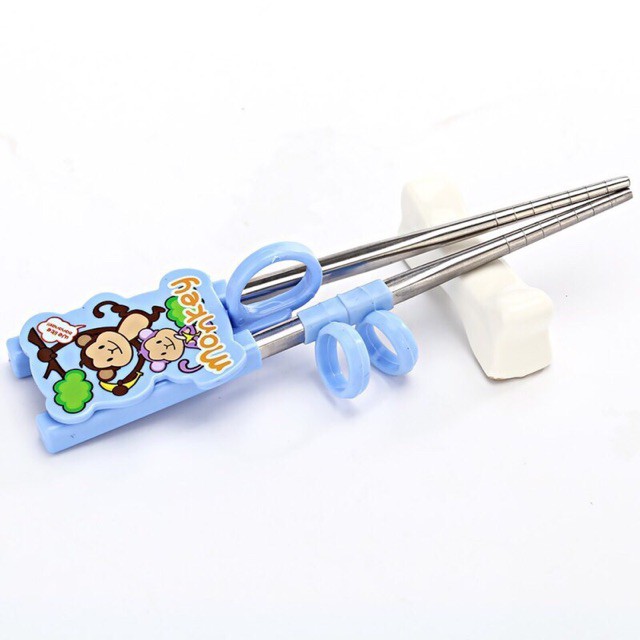 Đũa tập ăn inox xỏ ngón Happy Day cho bé