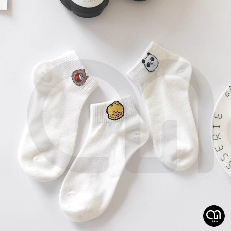 Tất Vớ Cổ Ngắn Nữ Họa Tiết Động Vật Dễ Thương Chất Liệu Cotton Màu Trắng Đẹp Thời Trang