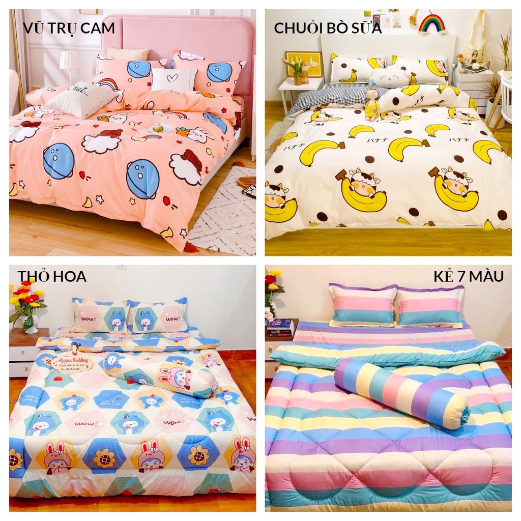 Combo Bộ Ga chun Kèm 2 Vỏ Gối Nằm Poly Cotton Nhiều Mẫu Chọn Lựa