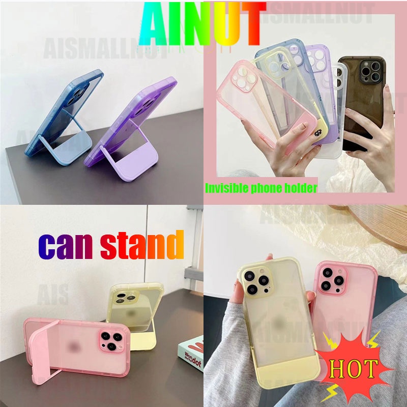 Ốp Điện Thoại Màu Kẹo Chống Sốc Chống Bụi Có Giá Đỡ Vô Hình Cho IPhone13 11 12 Pro Max 7 8 Plus X