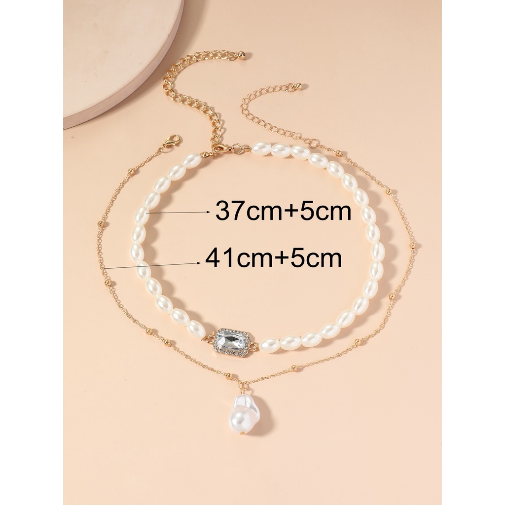 Vòng cổ Hai Lớp Đính Ngọc Trai Giả 2022 Thời Trang