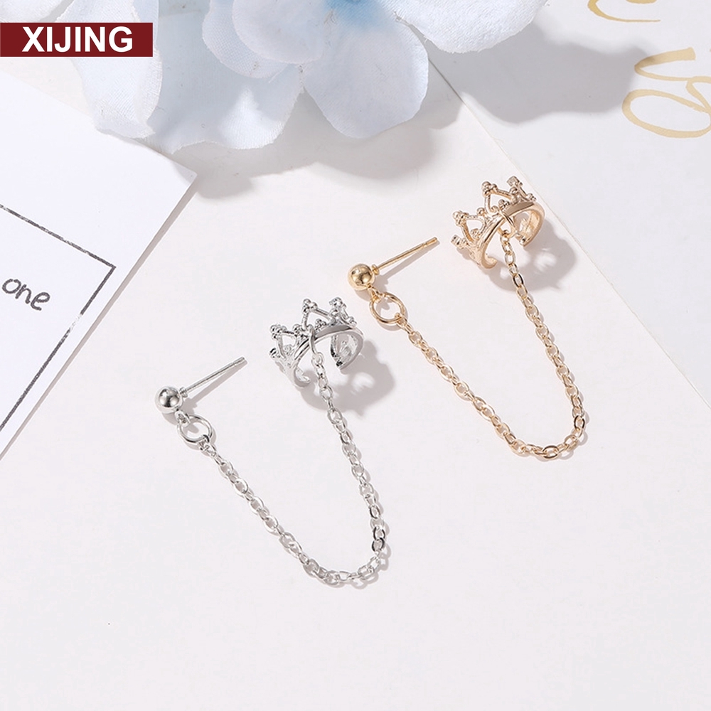 【COD】Khuyên Tai Màu Vàng/Bạc Hình Vương Miện Thời Trang Hàn Quốc
