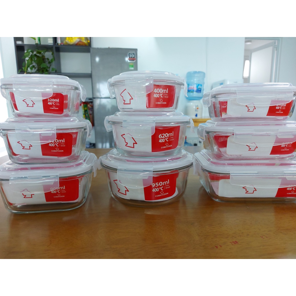 Bộ hộp đựng cơm thủy tinh chịu nhiệt hộp trữ thức ăn COBA'COOK 2 hộp 370ml và1 hộp 640ml 1 túi giữ nhiệt- CCL6L33BS