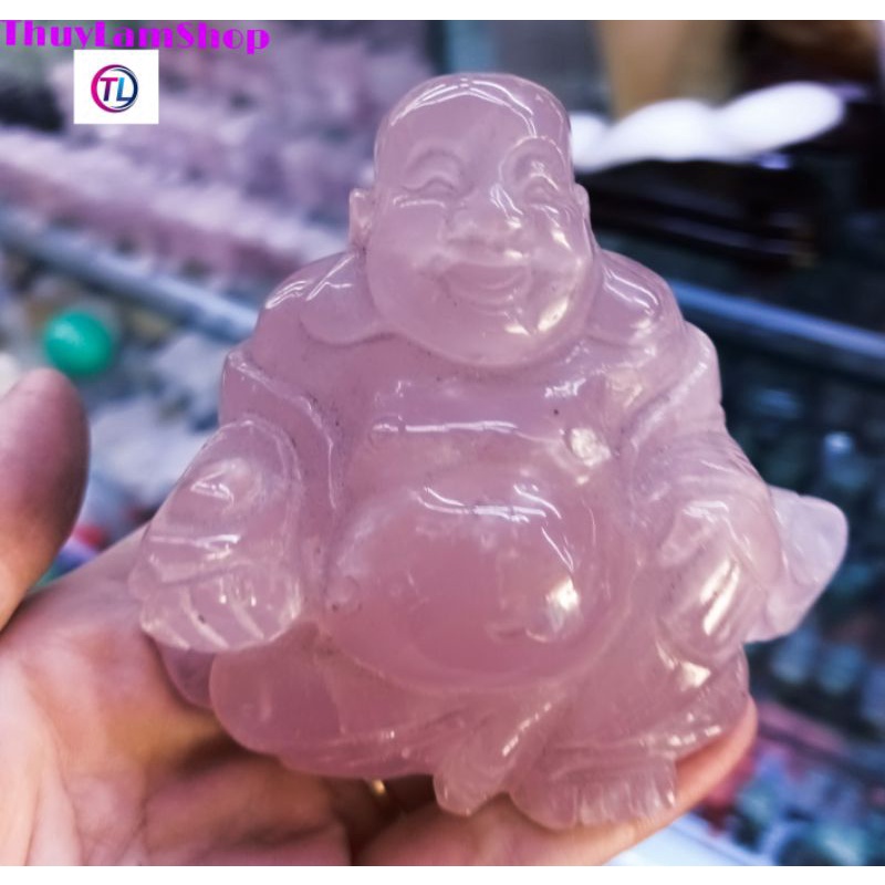 Tượng đá Phật Di Lặc màu hồng đặt bàn làm việc, phòn khách, phòng thờ, xe hơi