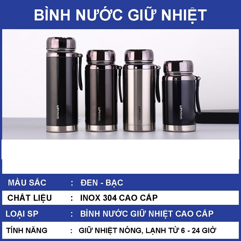 Bình đựng nước giữ nhiệt nóng lạnh chất liệu inox 304 cao cấp thể tích 1000, 1200, 1500 ml - T2K Max