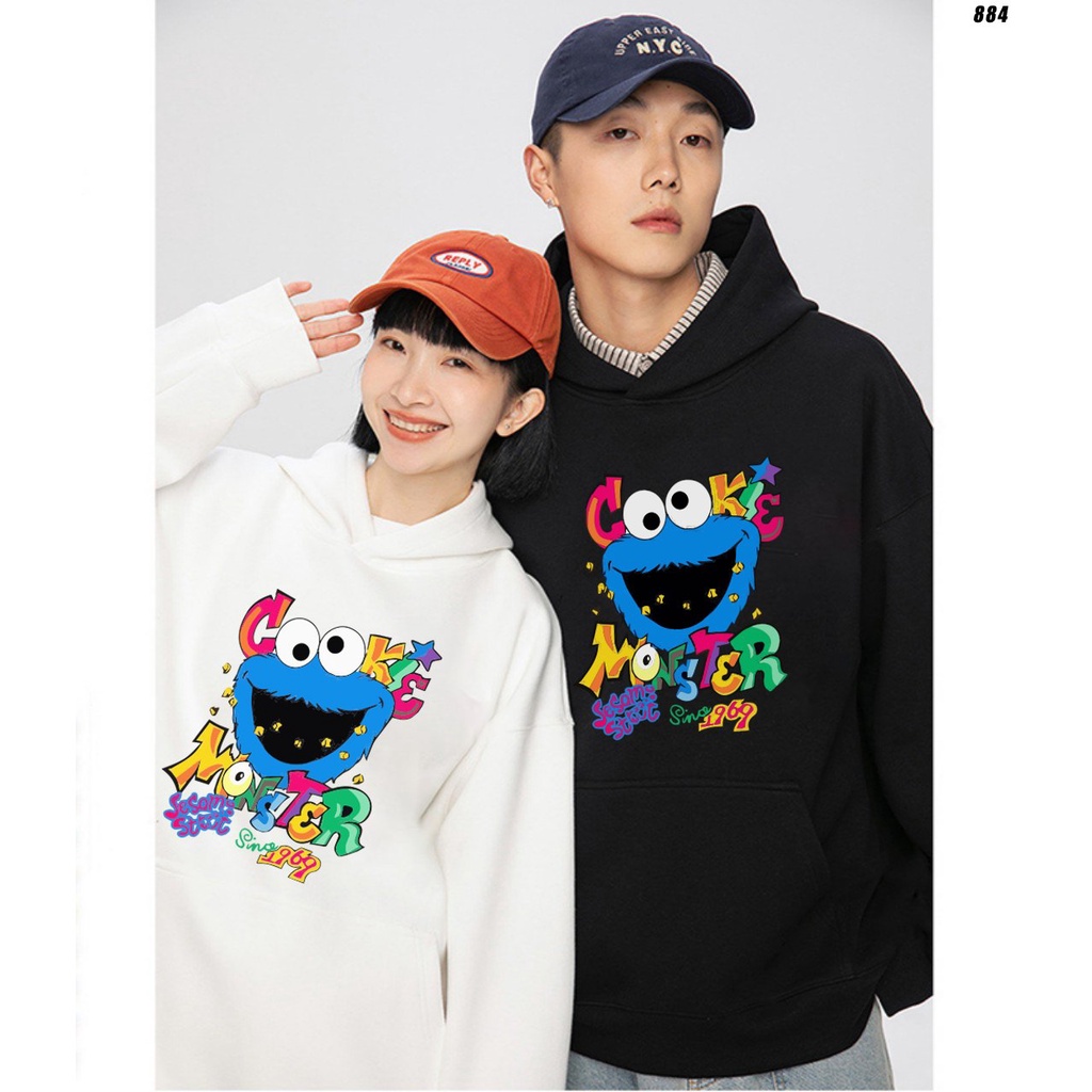 Áo Hoodie nam nữ Unisex Cute HY KOREA Cookie Monster 884 Vải Nỉ Bông