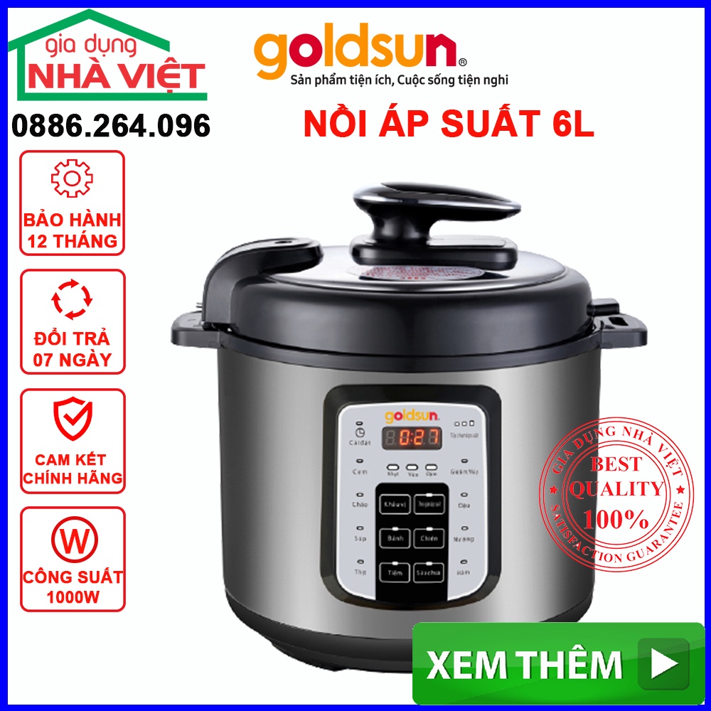 Nồi áp suất  GOLDSUN , NỒI ÁP SUẤT ĐIỆN ĐA NĂNG 6L công suất 1000W bảo hành 12 tháng, đổi trả miễn phí 07 ngày 10101180