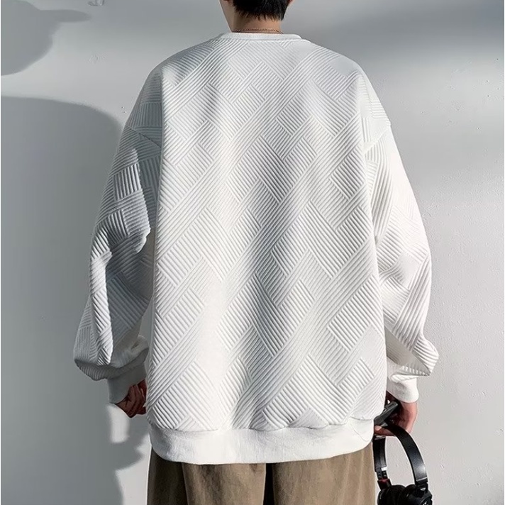 Áo Sweater  Fashion Cotton Simple Cổ Tròn Họa Tiết Dập Nổi Màu Trơn Thời Trang Hàn Quốc Cho Nam Nữ Đàn ông Chất Lượng Cao In Xu Hướng Sweater Trắng Unisex Basic Classic áo Sweater Form Rộng
