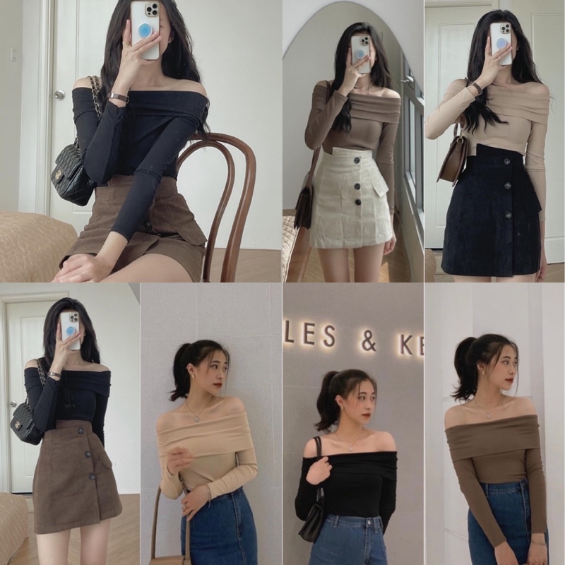 Áo Trễ Vai Tăm trơn thiết kế sang hở vai quyến rũ có nhiều màu form chuẩn ôm dáng tôn body