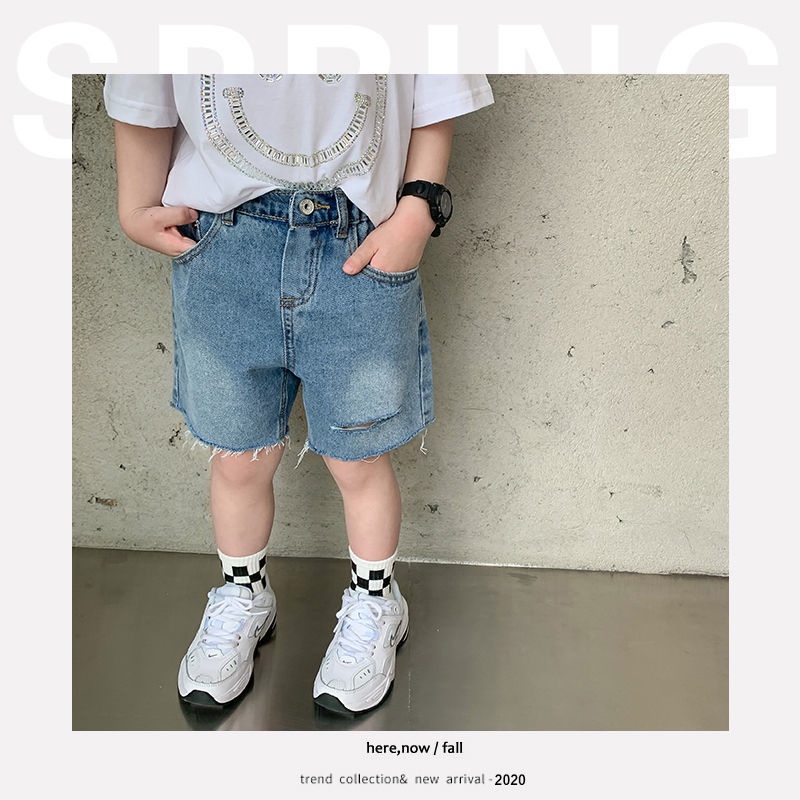 Quần Short Denim Dáng Rộng Thoải Mái Thời Trang Mùa Hè Hàn Quốc Cho Bé Trai