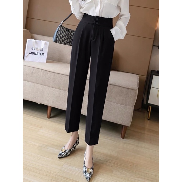 Quần baggy nữ công sở, quần tây ống rộng lưng cao 2 cúc hàng loại 1