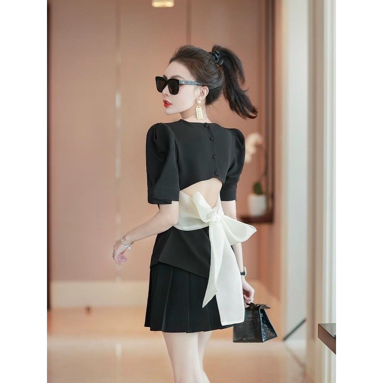 Đầm Suông Thời Trang Nữ Màu Đen Chất Tuyết Mưa Có Voan Nơ Sau Lưng Y Hình 100%