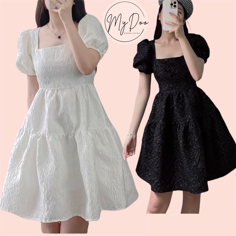 [Rẻ Vô Địch] [SẴN] Váy Babydoll tay bồng công chúa Vintage, váy cổ vuông tay bồng cách điệu hở lưng buộc dây cao cấp V4 | BigBuy360 - bigbuy360.vn