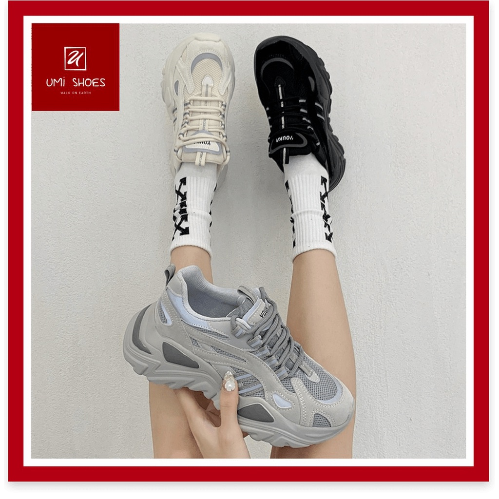 💓 Giày thể thao buộc dây nâng độn đế cao 5cm mới đơn giản cá tính trẻ trung năng động màu đen/kem/xám dễ phối đồ đẹp ღ