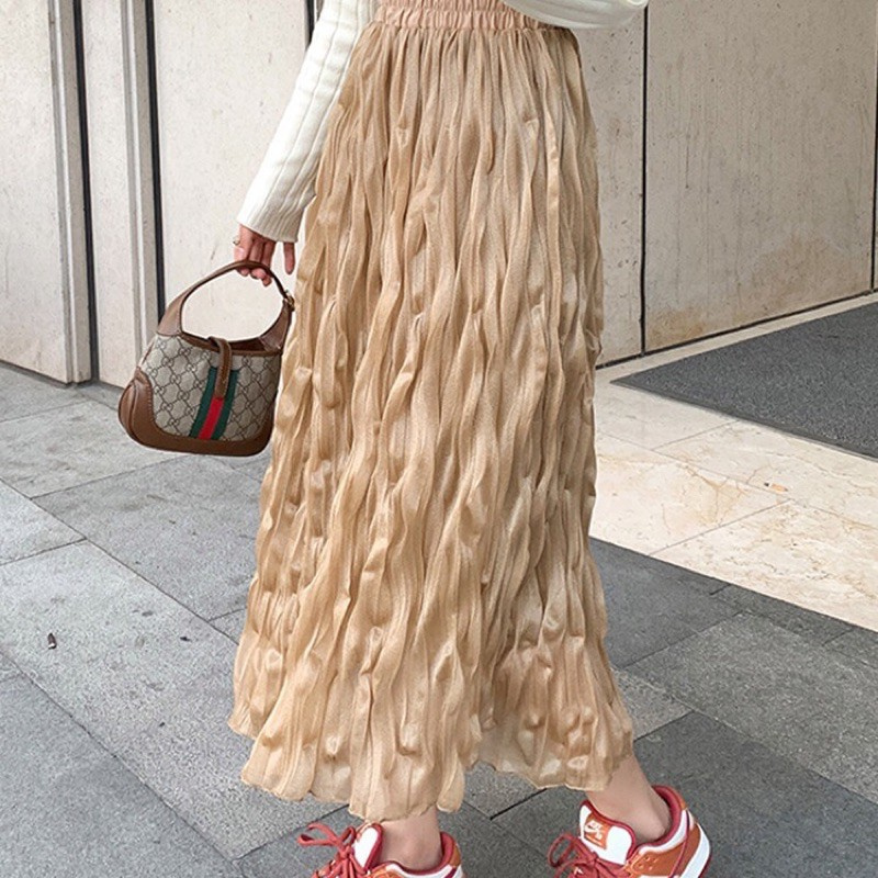 (ảnh thật video) FREE SHIP -  Chân váy nhăn bóng công chúa ánh nhũ lót bên trong dài Hàn quốc | BigBuy360 - bigbuy360.vn