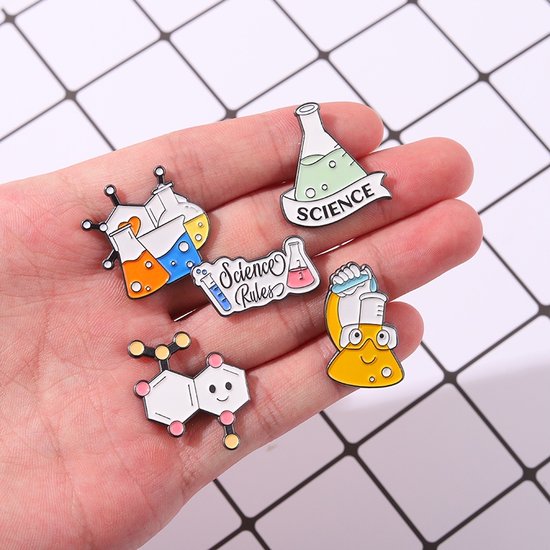 Ghim cài áo QIHE JEWELRY tráng men 5 kiểu tùy chọn phong cách thí nghiệm hóa học hoạt hình