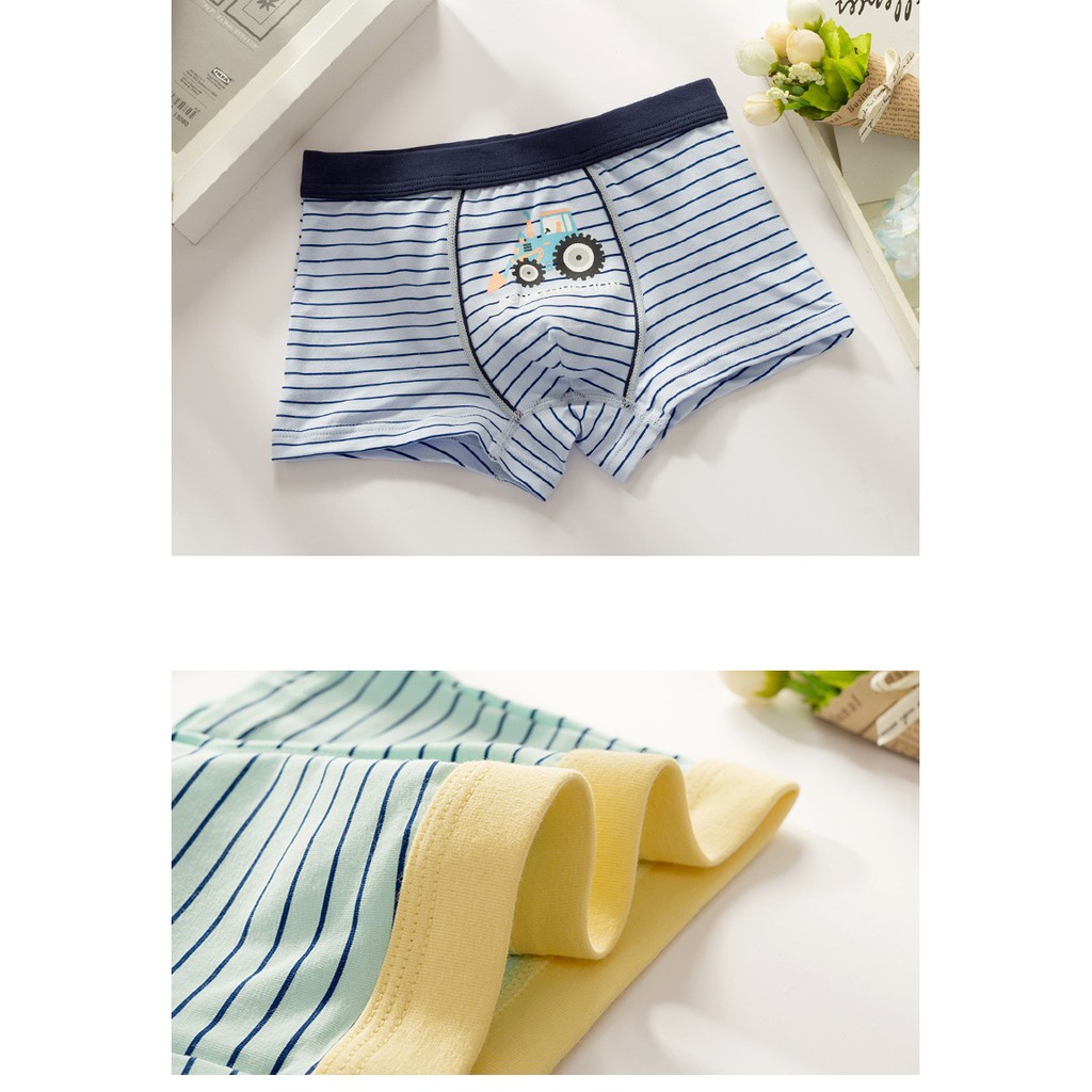 Hộp 3 quần lót dạng đùi Boxer bé trai Hàn Quốc 100% cotton mẫu Xe Công Trường