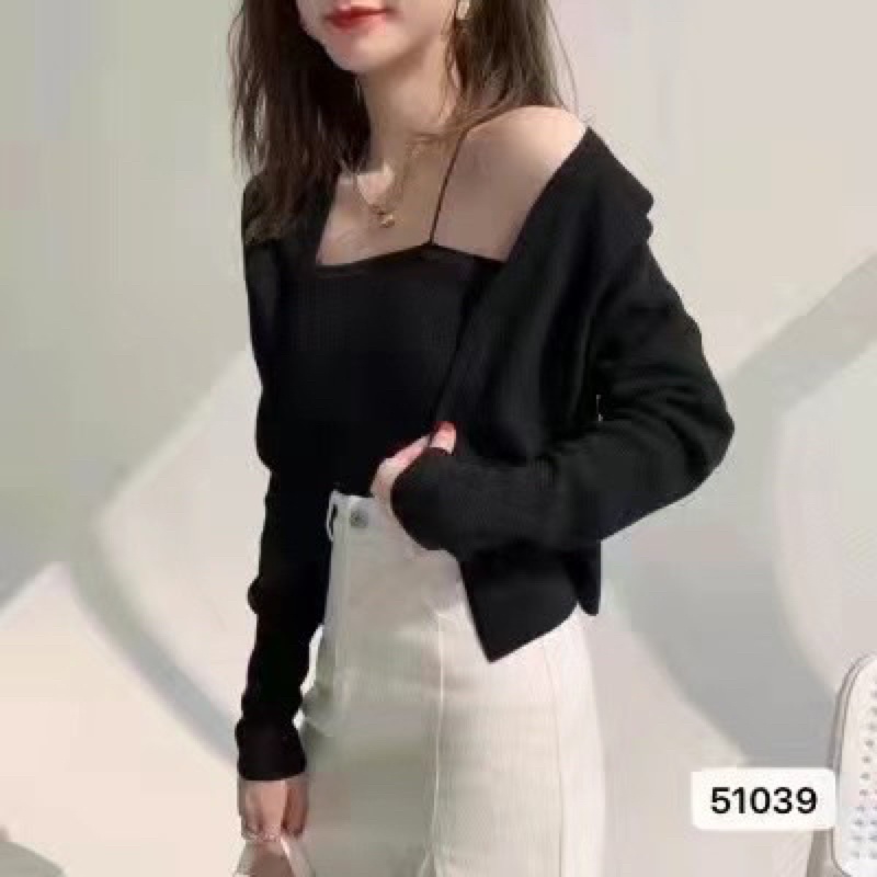 Set áo 2 dây len kèm cadigan mỏng SE1620 - NhiNhi Shop
