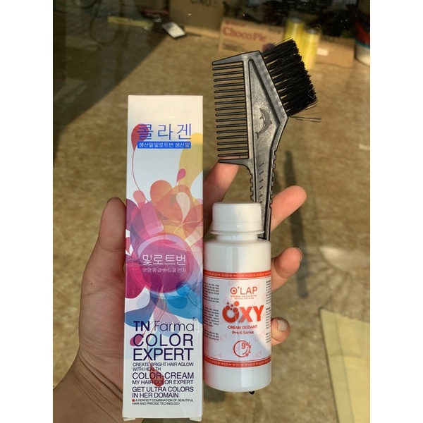 Thuốc nhuộm nâu đỏ  tặng oxi trợ nhuộm và gang tay