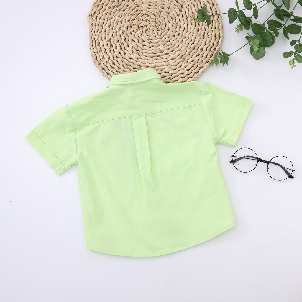 Áo sơ mi bé trai ILABY phối túi chữ sweet [22IB09610622]