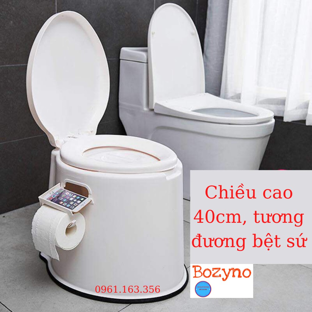 Bô vệ sinh cho người già, ghế ngồi vệ sinh cao 40cm có tay cài giấy , dải cao su chống trơn trượt