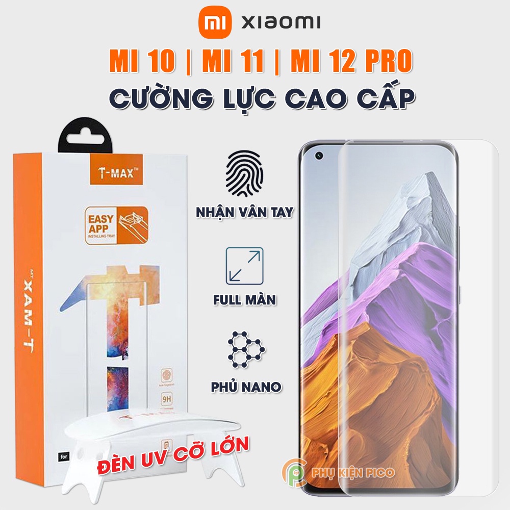 Kính cường lực Xiaomi 12 / Mi 11 Pro nhận vân tay màn hình đèn UV cỡ lớn T-Max - Dán màn hình Xiaomi Mi 11 Pro
