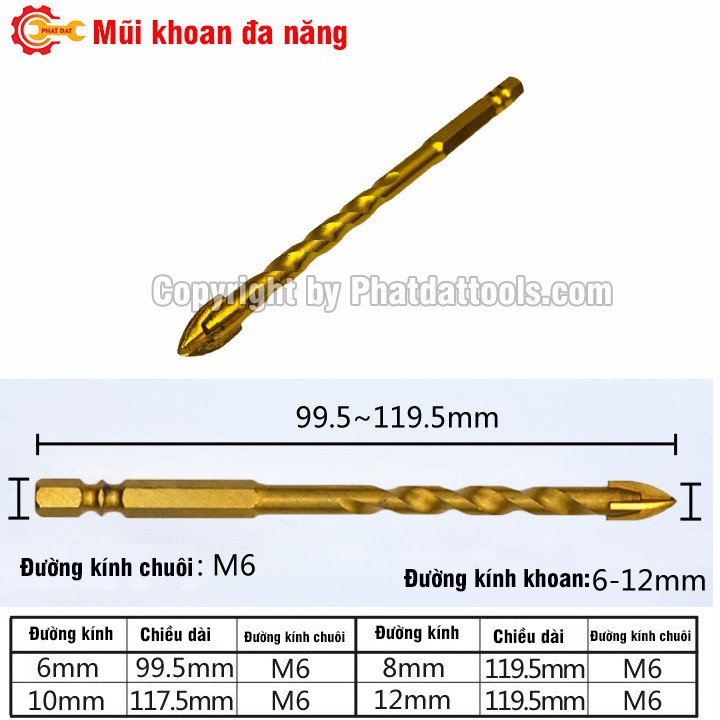 Mũi khoan đa năng 4 cạnh chuôi lục giác-Khoan kính, thủy tinh,khoan gạch men, gạch đá hoa cương