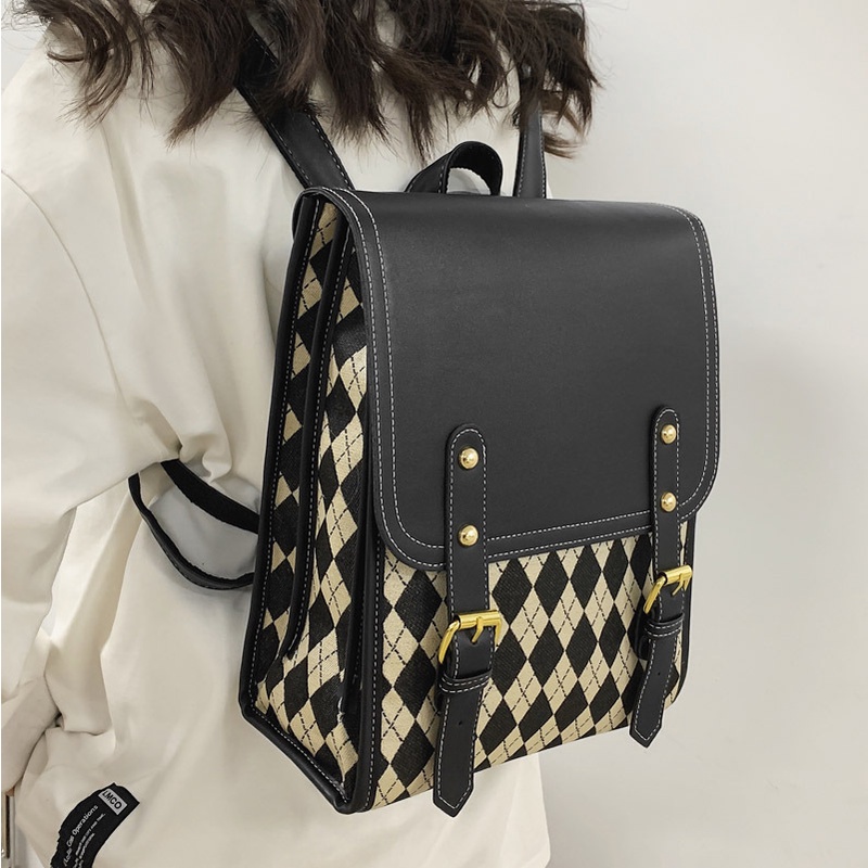 Ba Lô JASMIN NOIR Vuông Nhỏ Kẻ Sọc Ca Rô Cho Nữ