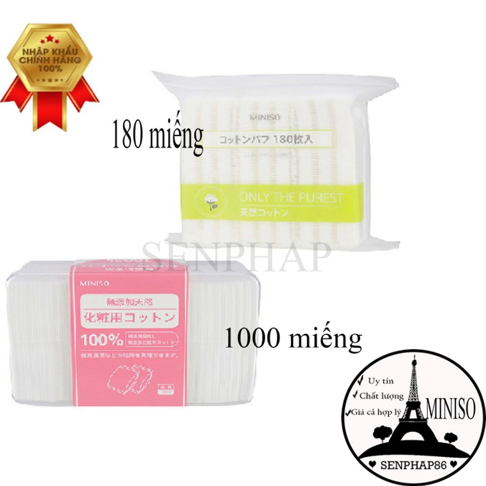 Bông tẩy trang Miniso 180,1000 miếng  ❤️Free Ship❤️ bông tẩy trang Nhật miếng tiện lợi