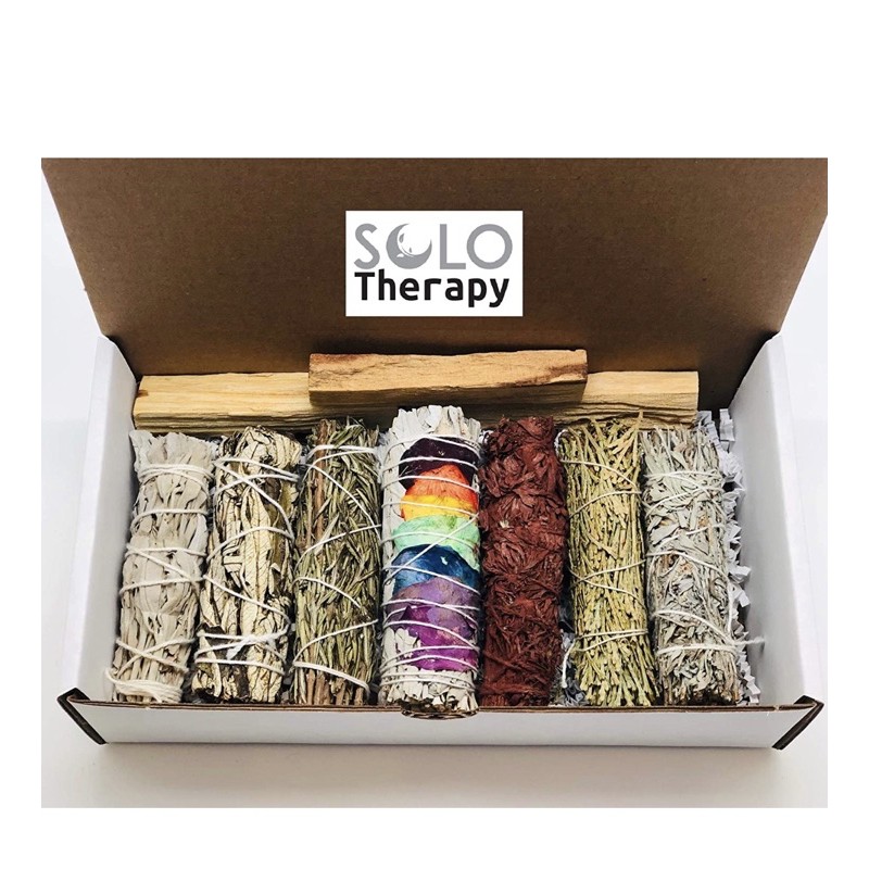 SoloTherapy Smudge Kit Spiritual  - Bó thơm và gỗ palo dùng thanh tẩy - Order trực tiếp Amazon US