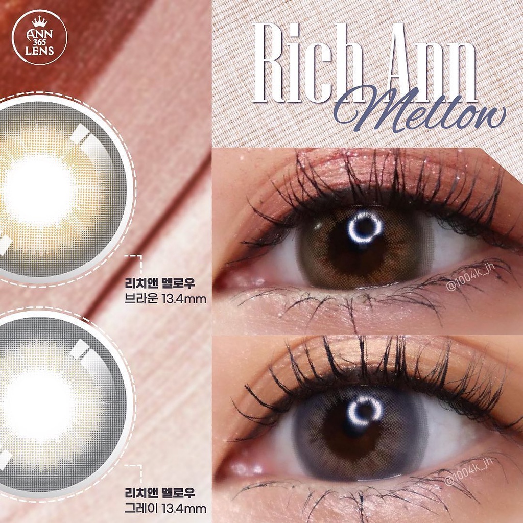 Lens mắt màu xám tây MELLOW GRAY ANN365, kính áp tròng 1 ngày không giãn full độ cận