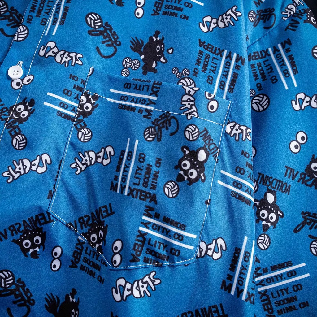 Áo Sơ Mi Tay Ngắn Dáng Rộng Thoáng Khí In Họa Tiết Hoạt Hình Vui Nhộn Thời Trang Mùa Hè Hàn Quốc Cho Nam 2022