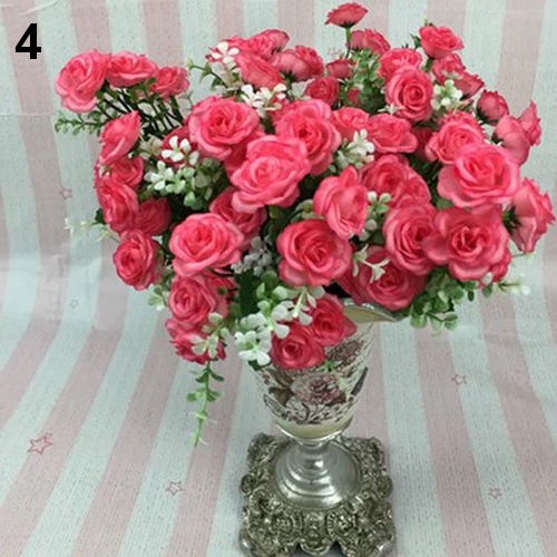 1 Bouquet 5 Branches 15 Heads Artificial Rose Wedding Home Decor Faux Silk Flower