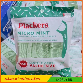 Tăm chỉ nha khoa bạc hà plackers micro mint 150 cây/gói