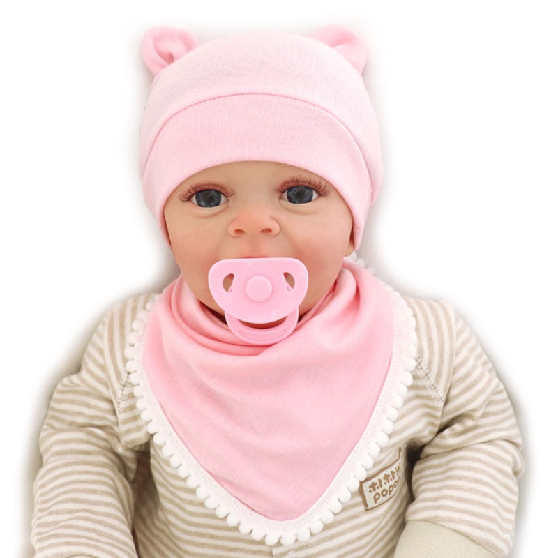 Bộ 2 Yếm Ăn Cotton Mềm Mại Màu Trơn Giữ Ấm Tai Cho Bé Sơ Sinh