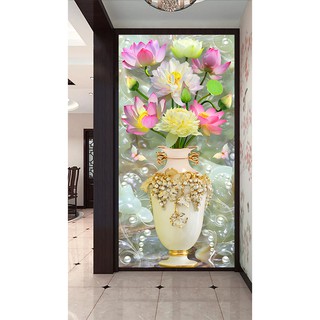 Tranh dán tường VTC Tranh trang trí bình hoa Sen đẹp UD0547 kim sa