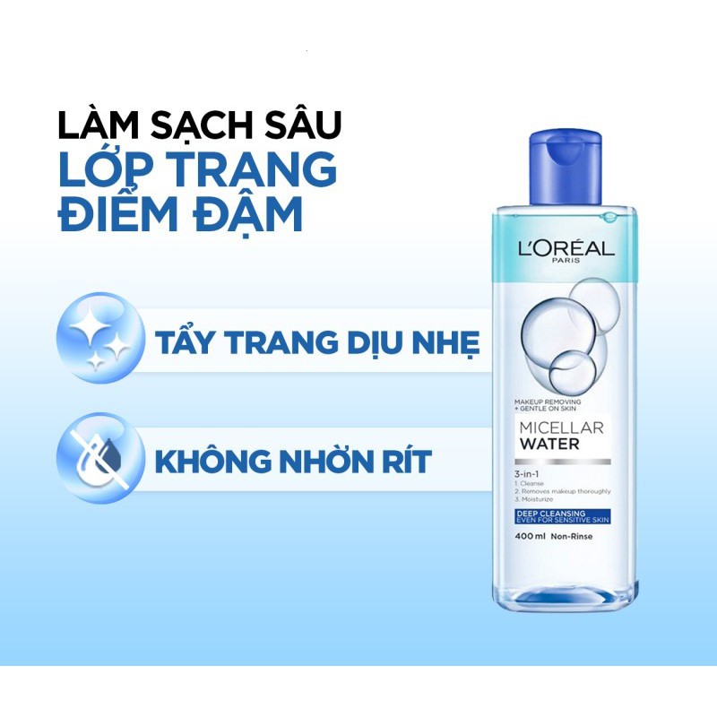 Nước Tẩy Trang L'Oreal Cho Mọi Loại Da Loreal Paris 3-in-1 Micellar Water 400ml - Khongcoson