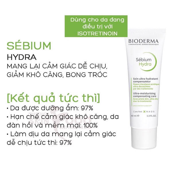 Kem Dưỡng Ẩm Bioderma Sébium Hydra dành cho da mụn nặng Giảm Khô Căng, Bong Tróc Da Mụn 40ml