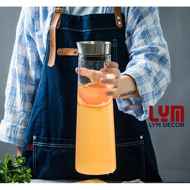 (HOT-ẢNH THẬT) Bình detox cao 1.4L - Bình nước TỰ RÓT thủy tinh chịu nhiệt cao cấp Borosilicate k chì, hàng xuất Âu