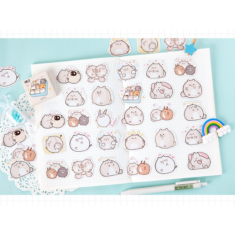 Hộp 45 miếng sticker mẫu khay chuột béo đáng yêu