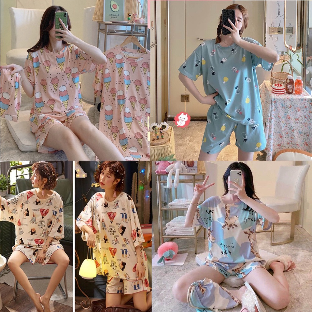 Đồ Bộ Nữ Mặc Nhà Thun Lạnh Tay Ngắn In Hình 3 Chú Gấu- Đồ Bộ Dễ Thương Nhiều Mẫu Nhiều Hình MH055