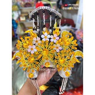 Combo áo mão bà Diêu Trì Địa Mẫu - tượng cao 30cm (NI 18cm) - Mão đen HKP + Áo vàng