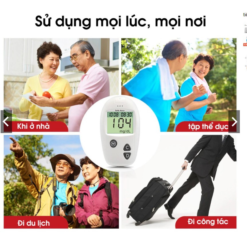 Máy Đo Đường Huyết Safe - Accu Chính Hãng SINOCARE Giá Rẻ Tặng Kèm 50 Kim Que Thử + 50 Kim