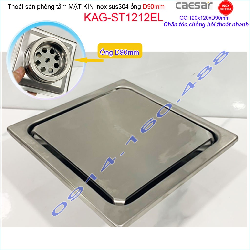 Thoát sàn Caesar 12x12cm ST1212EL-D90 mặt inox kín, phễu thoát sàn SUS304 thoát nước nhanh chống hôi chặn tóc tốt