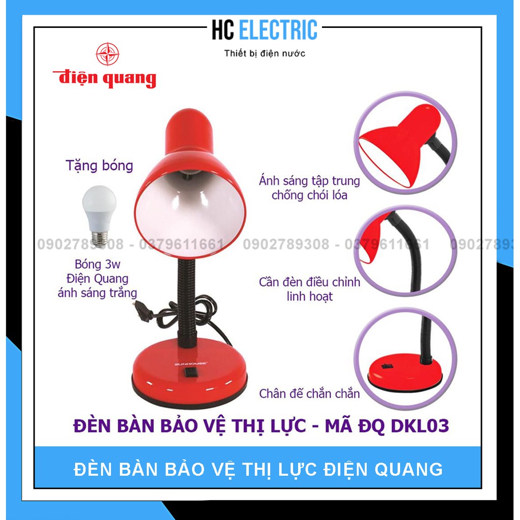 [ FREE SHIP ] Đèn bàn bảo vệ thị lực Điện Quang - ĐQ DKL14/ĐQ DKL03 - 2700K/6500K