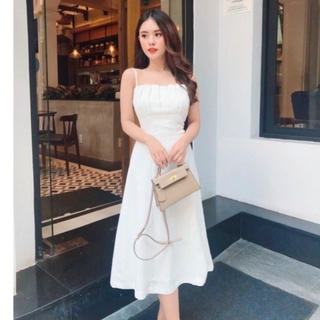 Đầm Nữ 2 Dây Dáng Dài Suông Xếp Li Ngực Chất UmI Cao Cấp Hợp Thời Trang From Dưới - Đầm 2 Dây [Xuule fashion]